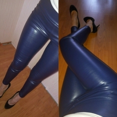 Кожаные легинсы (брюки) темно-синие